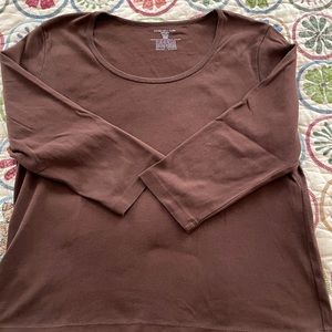 Jones New York Tee Shirt Top, Scoop Neck, 100% Cotton, Brown Petite M